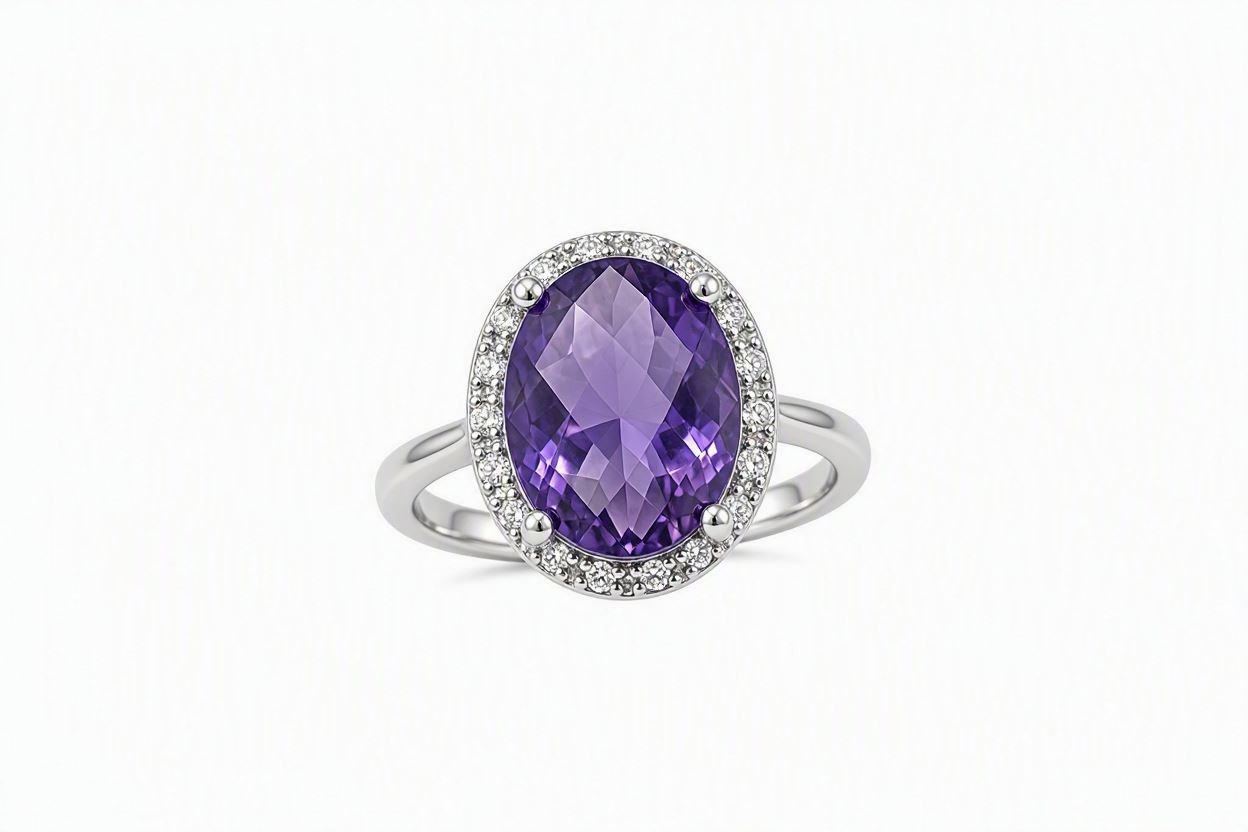 Royal Amethyst Halo Ring – 2.75CT – 925 Silver Size 10/T