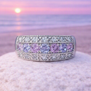 925 Hallmarked Silver Ring – White & Pink Topaz Filigree Design
