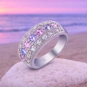925 Hallmarked Silver Ring – Amethyst & Pink Topaz Filigree Design