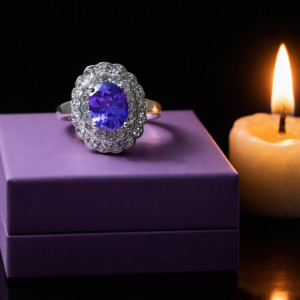 Gorgeous Oval Tanzanite Double-Halo Ring – 925 Hallmarked Silver Ring