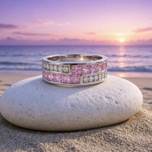 925 Hallmarked Silver Ring – White & Pink Topaz Sequence Design